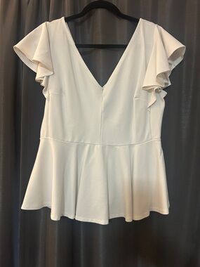 Women's Cream Ruffle Sleeve Peplum Top